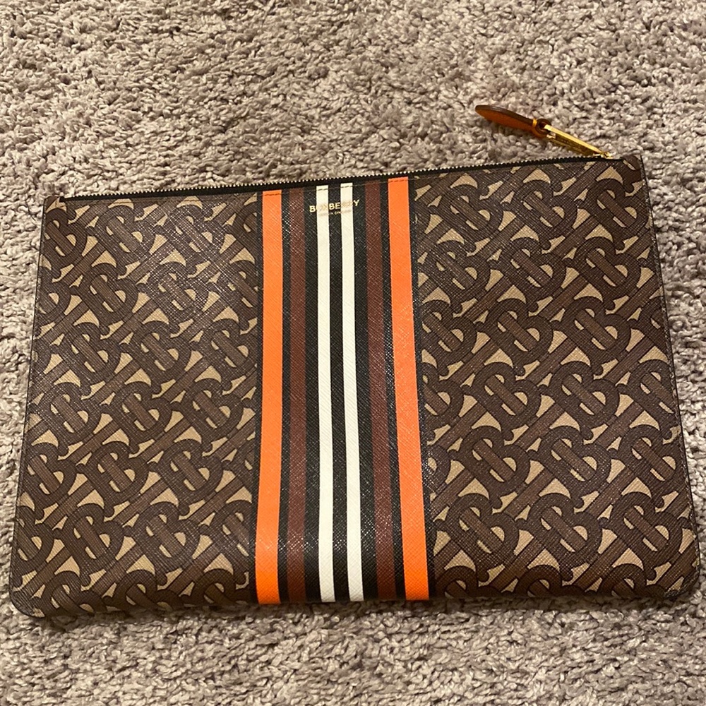 Burberry Monogram Pouch Clutch Brown and Orange